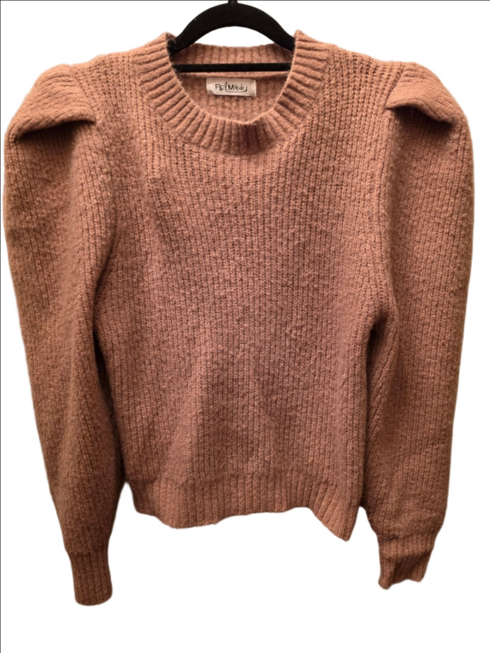 Mauve Brown Fuzzy Puff Sleeve Sweater Romantic Cottagecore Knit Top